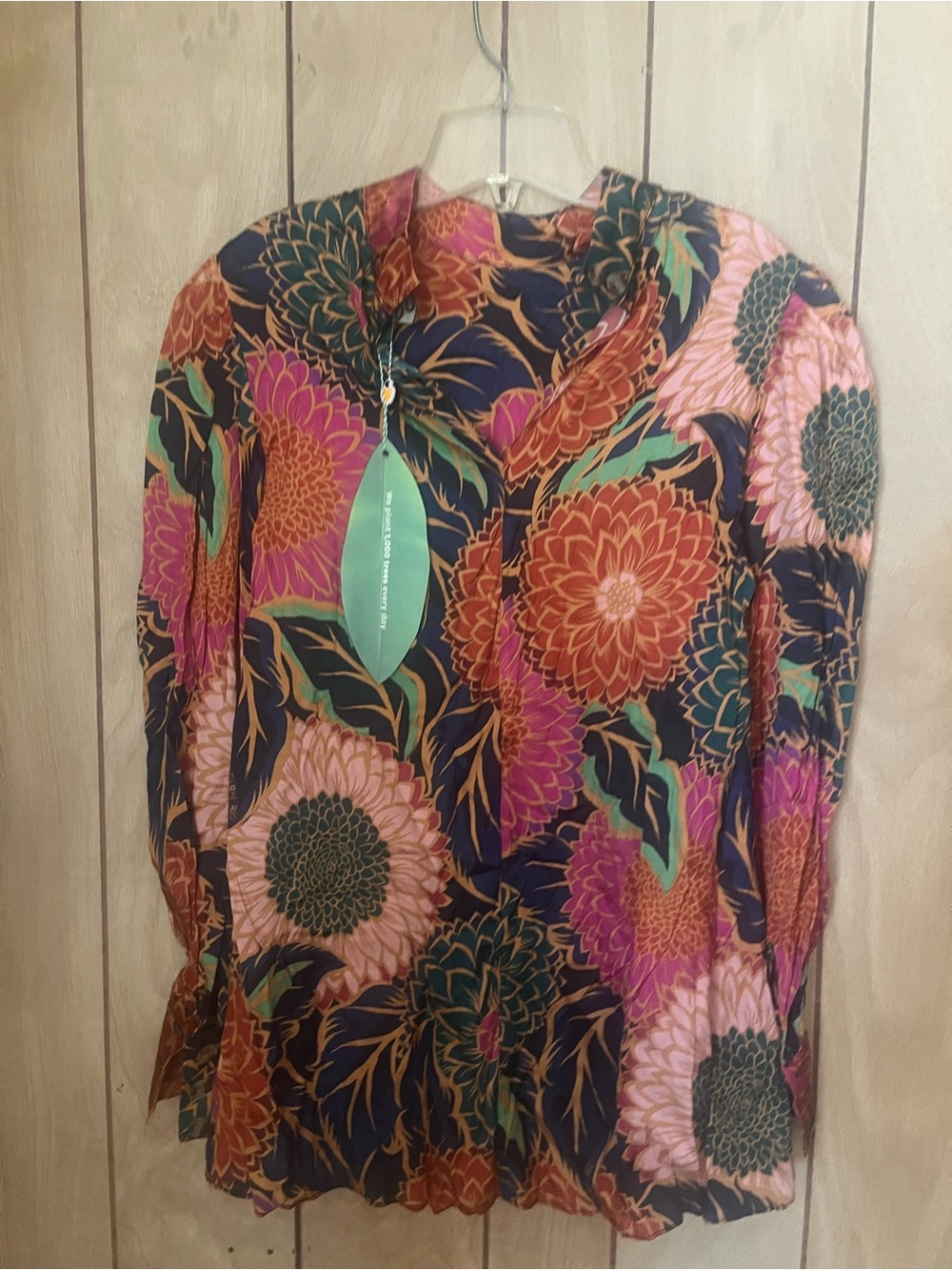 Farm Rio Floral V-Neck Long Sleeve Top in Navy and Multi